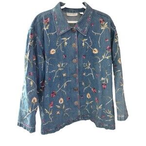 Dressbarn Woman Denim Jean Jacket 2X Floral Embroidery 100% Cotton